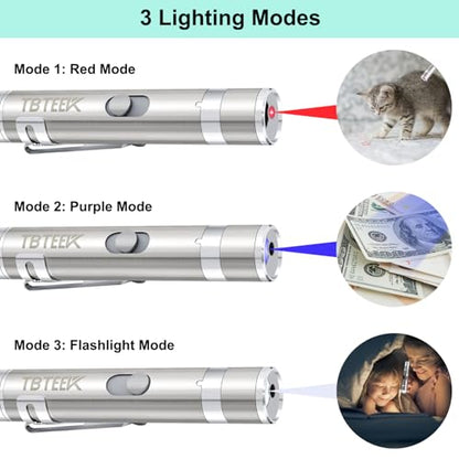 TBTeek Cat Toys, Rechargeable, 3 Light Modes & 5 Adjustable Patterns, Portable Interactive Kitten Pet Dog Cat Mouse Toy for Fun Chase Play Exercise（3 Pack） - size: 3pcs red light