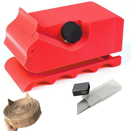 Cardboard Cutter for Cat Scratchers with 10pcs Blade,3D Printed Card Board Cutter Kids DIY Cat Scratchers Cardboard Strip Tool Machine for Cat Lovers (Red) - color: Red
