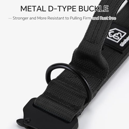 Tactical Thick Dog Collar, Adjustable Training Nylon Dog Collar, Heavy Duty Metal Buckle & Control Handle for Small Medium Large Dogs (15-21, L, Black) - color: Black, size: L