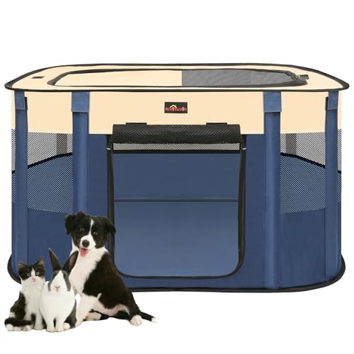 Dog Playpen, Pet Playpen, Foldable Kitten cage Puppy Play Pen, Portable Dog Kennel Tent Crate, Indoor Outdoor Travel Camping Use for Small Animals with Carrying Case (Blue M) - color: Blue, size: M