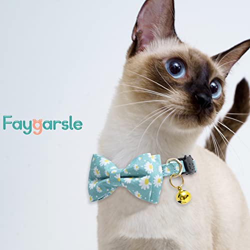 Faygarsle 2 Pack Cotton Designer Breakaway Cats Collar with Bow Tie and Bell Cat Collars for Girl Female Cat Collar with Bell Collars for Cats Flower Pattern - color: Flower