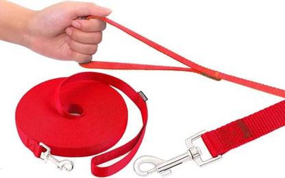 AMAGOOD Dog/Puppy Obedience Recall Training Agility Lead-15 ft 20 ft 30 ft 50 ft Long Leash-for Dog Training,Tie Out,Play,Safety,Camping (30Feet x 1Inch,Red) - color: Red, size: 1" x 30ft
