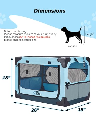 JOYTUTUS Pet Day Special, 26 Inch Collapsible Dog Crate, Steel Frame 8-Bar Foldable Soft Kennel, Portable Travel Crate for Medium Dog Up to 33lbs, Oxford Cat Carrier Fit for Car Travel Indoor Outdoor - size: S (26" L x 18" W x 18" H)