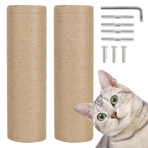 PowerKing Thick Natural Sisal Replacement Scratching Post,15.7" Length, 4.5" Thick, 2Pcs M8 Cat Scratch Post Refill Poles, Ideal for Refurbishment, Includes Screws, Natural - color: Beige, size: 15.7''+15.7'' (4.5'' Thick)