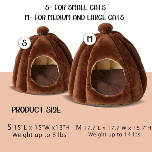 Cat Bed for Indoor Cats - Adorable Cozy Cat Cave with Removable Cushion, Super Soft Pet House Tent for Kittens & Small Pets, Warm & Washable Non-Slip Design(M 17.7 inch Brown) - style: Brown
