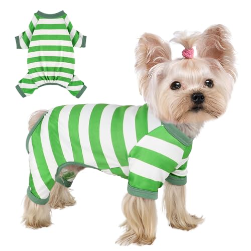 Dog Pajamas, Stretchy Puppy Jammies Onesie, Comfy Doggie Striped Pjs, Lightweight Soft Puppy Outfit, Dogs Clothes for Small Size Girl Boy(Green,S) - color: Green, size: Small (Chest 14.2 in)