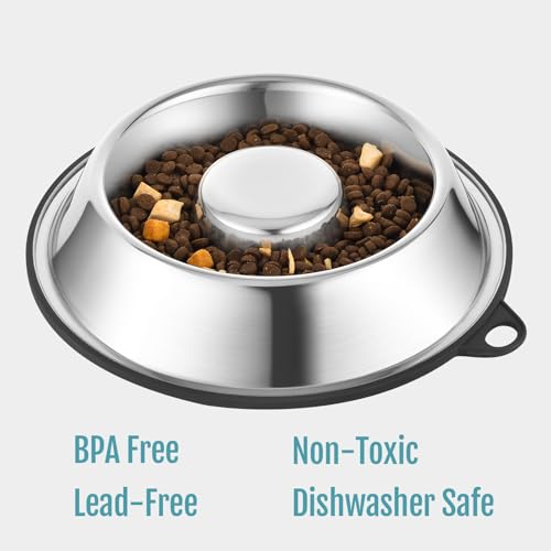 PEGGY11 Stainless Steel Slow Feeder Dog Bowl - Holds 5 Cups, for Large Size Dog - size: 5 Cup, for Large Sized Dogs