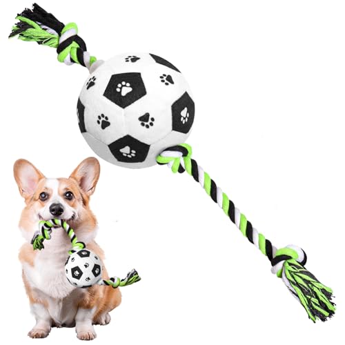 QDAN Dog Rope Toys for Small Medium Puppy, Soccer Ball for Dogs, Outdoor Dog Toys (Black) - color: Black, size: Small