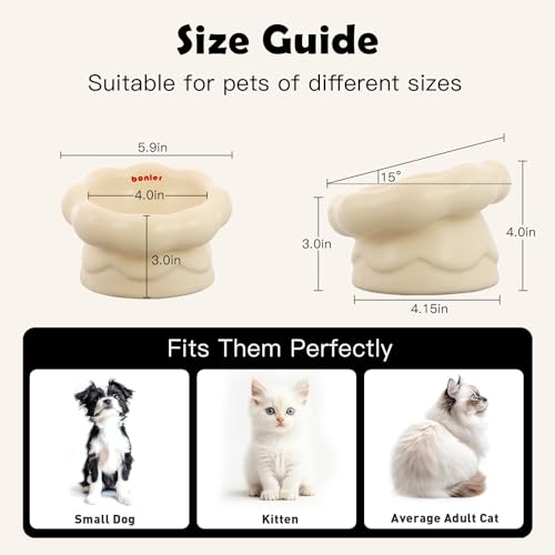 Cloud-Shaped Ceramic Cat Bowl - Elevated Raised Design for Indoor Cats & Kittens,Tilted Anti-Vomiting Shallow Dish with Spine Protection,Cute Whisker-Friendly Ceramic Food Bowls & Dishes (Milky White) - color: Milky White