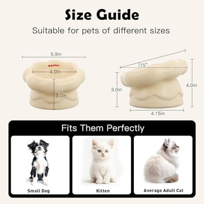 Cloud-Shaped Ceramic Cat Bowl - Elevated Raised Design for Indoor Cats & Kittens,Tilted Anti-Vomiting Shallow Dish with Spine Protection,Cute Whisker-Friendly Ceramic Food Bowls & Dishes (Milky White) - color: Milky White