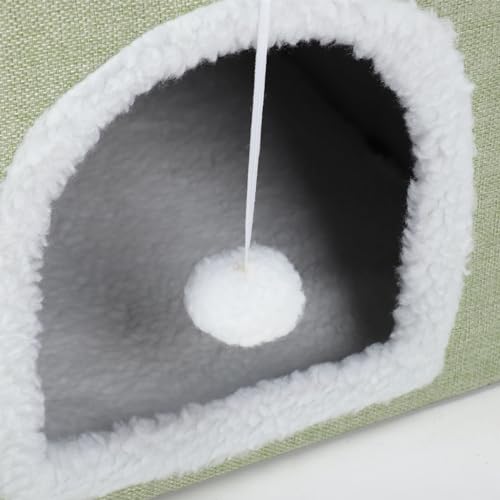 Foldable Cat House, 2 Layer Collapsible Kitten House Multifunctional Cat Cave Bed Soft Cat Scratcher House, Cat Bed Cave Cat Cubes Cat Hideaway for Indoor Cats(Light Green) - color: Light Green
