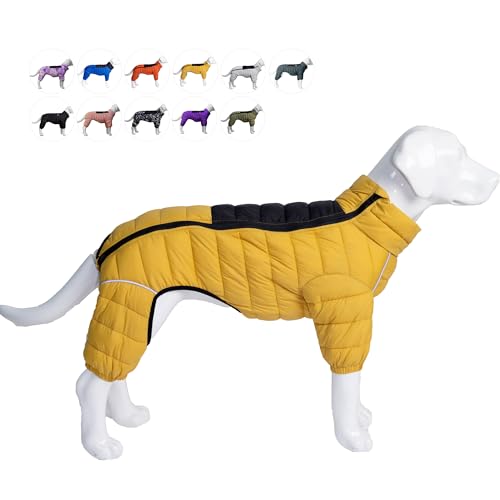 Lovelonglong Dog Coat - Warm Jacket, 4 Legs Covered Waterproof Windproof Reflective Dog Vest, Zippered Adjustable Outdoor Snow Jacket for Small to Large Dogs - Yellow - color: Yellow, size: S (11inch Back)