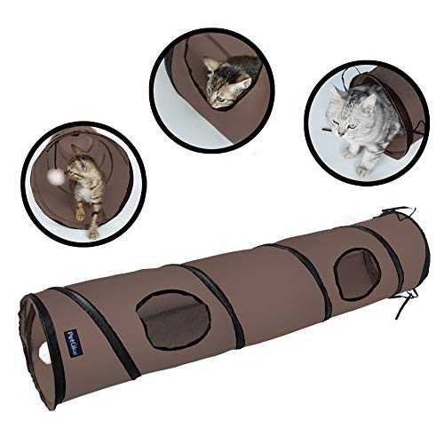 PetLike Cat Tunnel for Indoor Cats Collapsible Pop-up Pet Tube Peek Hole Hideaway Play Toys for Cats with Ball - color: Brown, size: one way