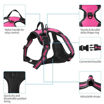 Hot Pink No-Pull Dog Harness with 2 Leash Clips，Soft Padded Vest for Medium Dog, Adjustable Reflective Dog Vest Easy to Put on and Take Off, (Neck: 14"~20", Chest: 21"~27", Hot Pink M) - color: Hot Pink, size: Medium