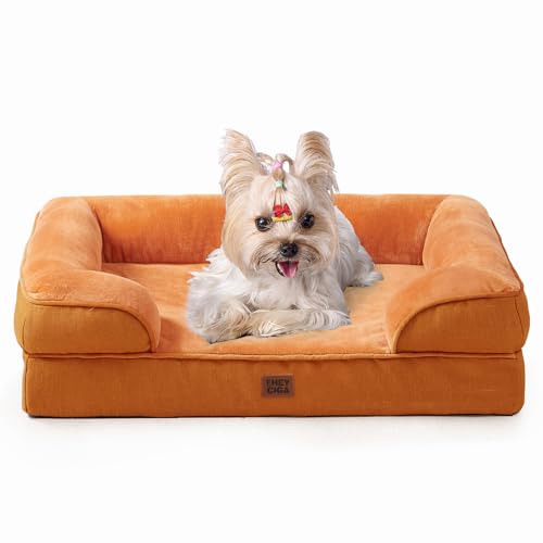 EHEYCIGA Orthopedic Dog Bed for Small Dogs, Waterproof Memory Foam Small Dog Beds with Sides, Non-Slip Bottom and Egg-Crate Foam Medium Pet Couch Bed with Washable Removable Cover,Pumpkin Orange - color: Pumpkin Orange, size: 24.0"l X 18.0"w X 6.0"th