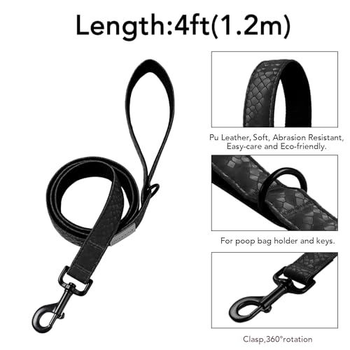 Soft Leather 4ft Dog Collar and Leash Set,Stylish 4ft PU Leather Dog Training Leash, Adjustable Durable Pet Collars with Quick Release Buckle for Large Dogs,Medium Dogs,Terracotta (Black, 4 feet) - color: black