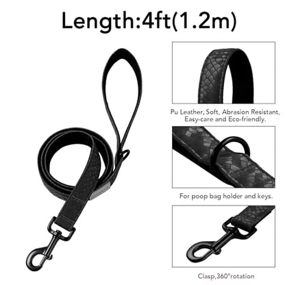 Soft Leather 4ft Dog Collar and Leash Set,Stylish 4ft PU Leather Dog Training Leash, Adjustable Durable Pet Collars with Quick Release Buckle for Large Dogs,Medium Dogs,Terracotta (Black, 4 feet) - color: black