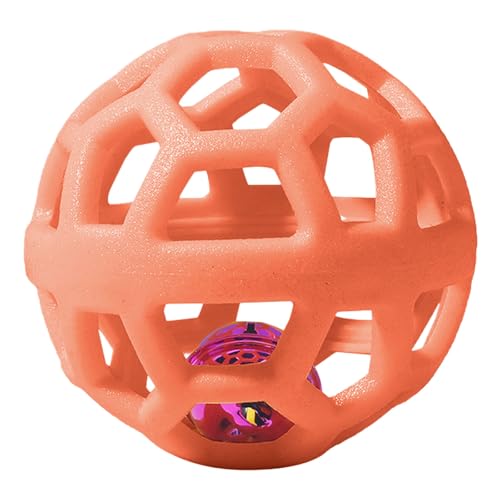 Dog Chew Toys with Bell Sound, 3 Rubber Bouncy Ball for Medium/Large Dogs, Interactive Fetch Ball Teeth Cleaning&Training, Hollow Design with Internal Bells (Orange) - color: Orange