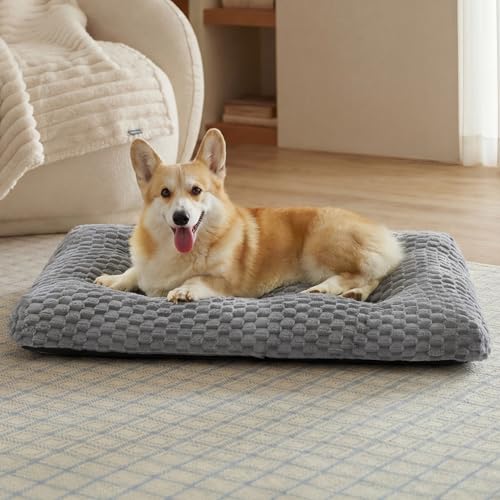 Bedsure Washable Dog Bed for Crate Large Sized Dog, Soft Fluffy Bubble Fleece Pet Bed Mat for Deep Sleep, Non-Slip and Machine Washable Kennel Sleeping Pad for Crate/Floor/Car, 35"x23"x3.5", Grey - color: Grey, size: 35x23x3.5
