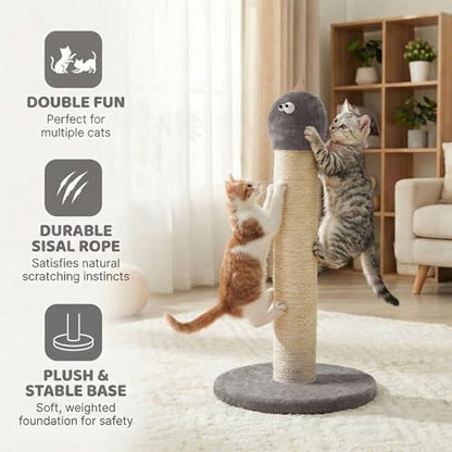 Cat Scratching Post 22'', Scratching Post with Extra Wide 12" Heavy Duty Base for Indoor Kitty, Scratching Post with Natural Sisal & Velvet Fabric for Small, Medium Cat, Grey - color: Grey