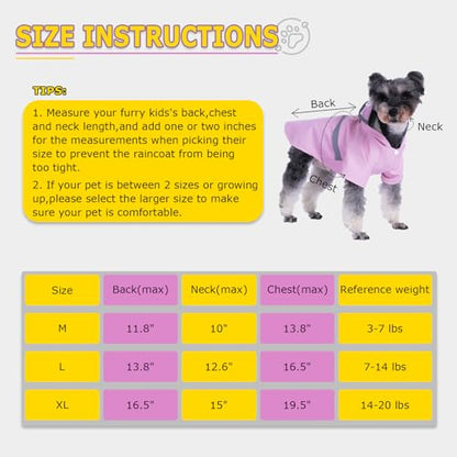 Dog Raincoat, Dog Rain,Water and Snow Proof Jacket with Hood, Leash Hole and Reflective Strap, Lightweight Puppy Clothes, Stylish Streetwear Outfit for Small Medium Dogs (Pink,XL) - color: Pink, size: X-Large
