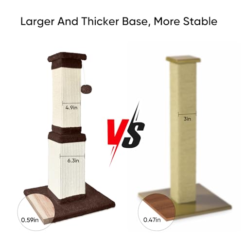 32 Tall Cat Scratching Post for Large Cats, Cat Scratcher for Indoor Cats Adults, Sturdy Sisal Scratch Post to Protect Furniture, Brown - color: Brown
