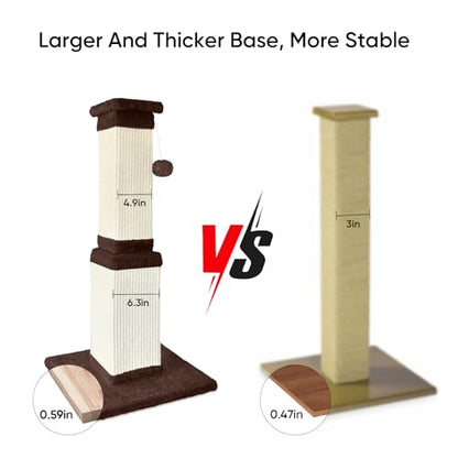 32 Tall Cat Scratching Post for Large Cats, Cat Scratcher for Indoor Cats Adults, Sturdy Sisal Scratch Post to Protect Furniture, Brown - color: Brown