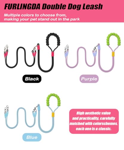 Hands Free Double Dog Leash for Two Dogs, No Tangle 360° Swivel Fit for Small and Medium Breeds, Adjustable Split Leads (Purple(5A Level Pet-Friendly Premium Edition) - color: Purple(5A Level Pet-friendly Premium Edition）