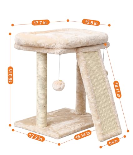 SYANDLVY Small Cat Tree with Scratching Post, Cat Scratching Board with Perch, Cat Post Scratcher for Indoor Cats, 2 Dangling Balls Great for Kittens (Beige) - color: Beige