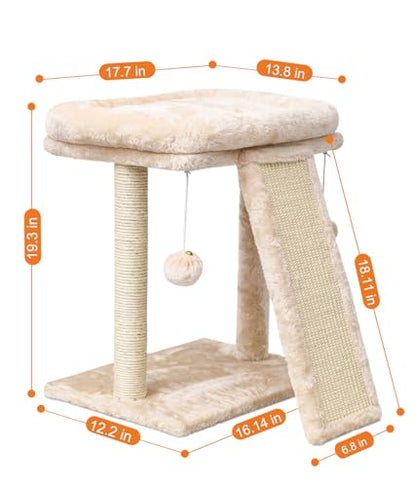 SYANDLVY Small Cat Tree with Scratching Post, Cat Scratching Board with Perch, Cat Post Scratcher for Indoor Cats, 2 Dangling Balls Great for Kittens (Beige) - color: Beige