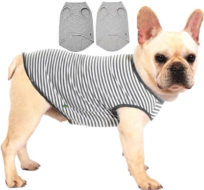 Dog Combed Cotton Tee Shirts, Soft Breathable Sun Protection Small Puppy T-Shirt for Boy Girl Dogs, 2 Pack Grey White Striped, XS - color: Deep Light Grey Striped, size: X-Small