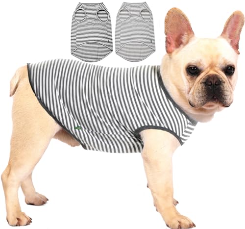 Dog Combed Cotton Tee Shirts, Soft Breathable Sun Protection Small Puppy T-Shirt for Boy Girl Dogs, 2 Pack Grey White Striped, XS - color: Deep Light Grey Striped, size: X-Small