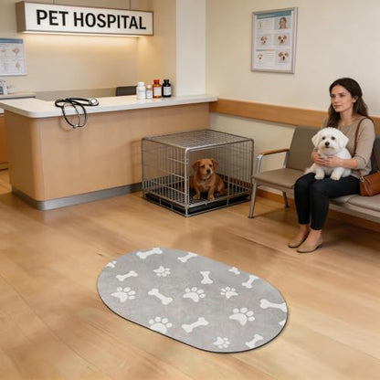 Oval Dog Feeding Mats, Cat Food Mat, Absorbent Dog Mat for Food and Water Bowls, Easy Clean Silicone Mat for Food Bowls & Litter Areas | Cat Litter Mat | Ideal for Dog and Cat Owners - size: 17"x28"