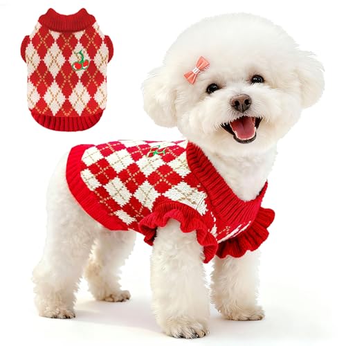 BAEJMJK Cute Cherry Small Dog Sweater Soft Girl Dog Clothes Turtleneck Warm Pet Puppy Knitted Pullover Princess Dogs Cats Outfits(Red Cherry A,Medium) - color: Red Cherry A, size: Medium