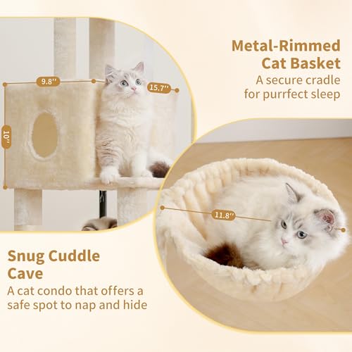 Heybly Cat Tree，HCT202SM - color: Beige, size: 45.3 inch
