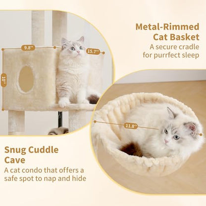 Heybly Cat Tree，HCT202SM - color: Beige, size: 45.3 inch