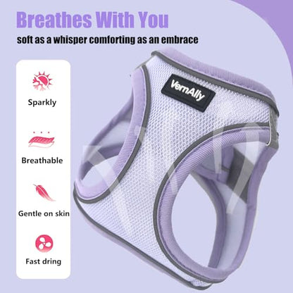 Sparkly Dog Harness Small Sized and Leash Set for Small Dogs Cats,Purple S Puppy Harness, Step in Soft Dog Reflective Vest, Breathable Mesh Pet Harness. (Purple, M) - color: Purple, size: M