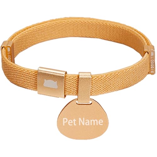 Minimalist Stretch Lightweight Custom Engraved Cat Collar with Name Tag Personalized Cat Collars for Kitten Boy & Girl Cats (Champagne Gold, Collar with ID Tag) - color: Champagne Gold, size: Collar With Id Tag