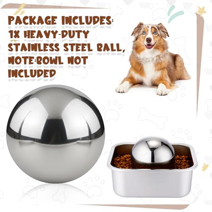 Soulchen Dog Food Slow Feeder Ball Heavy Stainless Steel 3.54 Inches/ 9 cm Large Size, Slows Fast Eating to Prevent Choking, Bloating & Obesity Pet Slow Feeding Toy Healthy Feeding for All Dogs