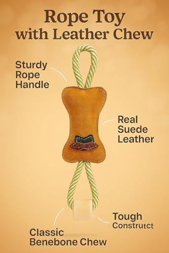 Natural Suede Leather and Rope Chew Toy with Bone Design for Medium and Large Dogs | Durable Interactive Play Toy | Great for Fetch, Tug and Daily Chewing Fun - style: Bone Shape
