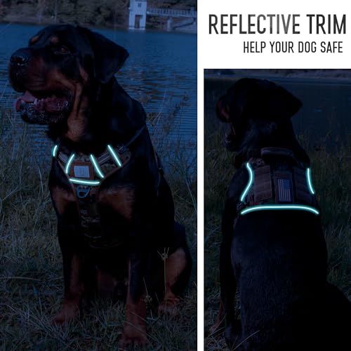 Tactical Dog Harness for Medium & Large Dogs, Woodland Camo Adjustable No-Pull Control with Handle, Heavy Duty Reflective Vest - Size M - color: Woodland Camo, size: Medium