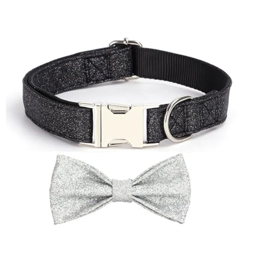 YSHOME&PET Bling Dog Collar with Bow Tie, Sequin Bowtie Dog Collar with Metal Buckle D-Ring Adjustable Soft Pet Collars for Cats Small Medium Large Boy or Girl Dogs Daily Walking or Holiday Party - color: Black, size: XSmall