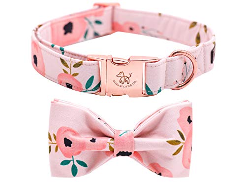 Elegant little tail Dog Collar with Bow, Comfotable Dog Bowtie, Bowtie Dog Collar Adjustable Dog Collars for Small Medium Large Dogs and Cats - color: pink flower, size: Small (Pack of 1)