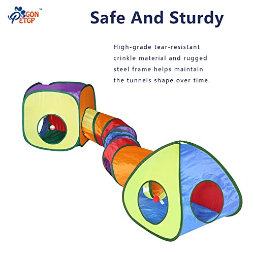 GONPETGP Cat Tunnel and Cubes Combo, Indoor Cat Tunnels with Play Ball, Interactive Crinkle Collapsible Tent and Cubes, All in One Set of 3 - color: Rainbow