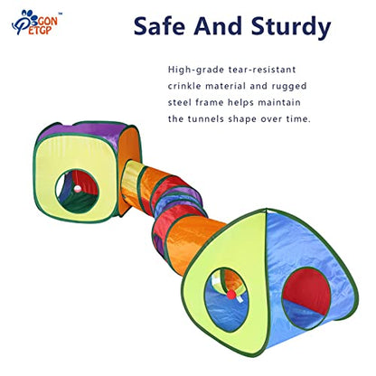 GONPETGP Cat Tunnel and Cubes Combo, Indoor Cat Tunnels with Play Ball, Interactive Crinkle Collapsible Tent and Cubes, All in One Set of 3 - color: Rainbow