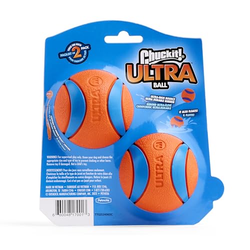 Chuckit! Ultra Ball Dog Toy - Medium Bouncy Fetch Balls For Dogs 20-60 lbs - Made from Durable Rubber - Floating Water Pet Toys - Size Medium - 2.5-inch Diameter - Pack of 2 - size: Medium, style: Medium (2 Pack)