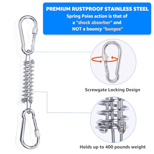 LOOBANI Spring Pole Toy for Pitbull: Bungee Tug of War Toys for Small Large Aggressive Chewers Dogs to Exercise & Muscle Building & Bite Training,Outdoor Heavy Duty Bungee Solo Tree Tugger Hanging Toy - color: Blue+White