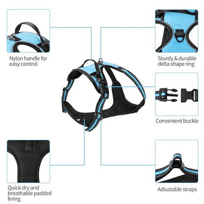 Blue No-Pull Dog Harness with 2 Leash Clips，Soft Padded Vest for Large Dog, Adjustable Reflective Dog Vest Easy to Put on and Take Off, (Neck: 17"~24", Chest: 24"~32",Blue L) - color: Blue, size: Large