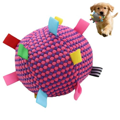 Plush Dog Ball Toy with Bell & Colorful Straps, 6.3 Inch Soft Interactive Fetch Toy, Lightweight Chew Toy for Small & Medium Dogs, Puppy Stuffed Play Ball (Purple) - color: Purple