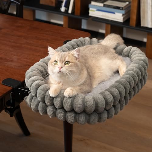 Cat Desk Bed with Reversible Cushion, 90°Foldable Cat Hammock for Desk Mounted, Suitable for Medium-to-Large Cats and Puppy, Clowd Series(Grey, Medium) - color: Grey, size: Medium